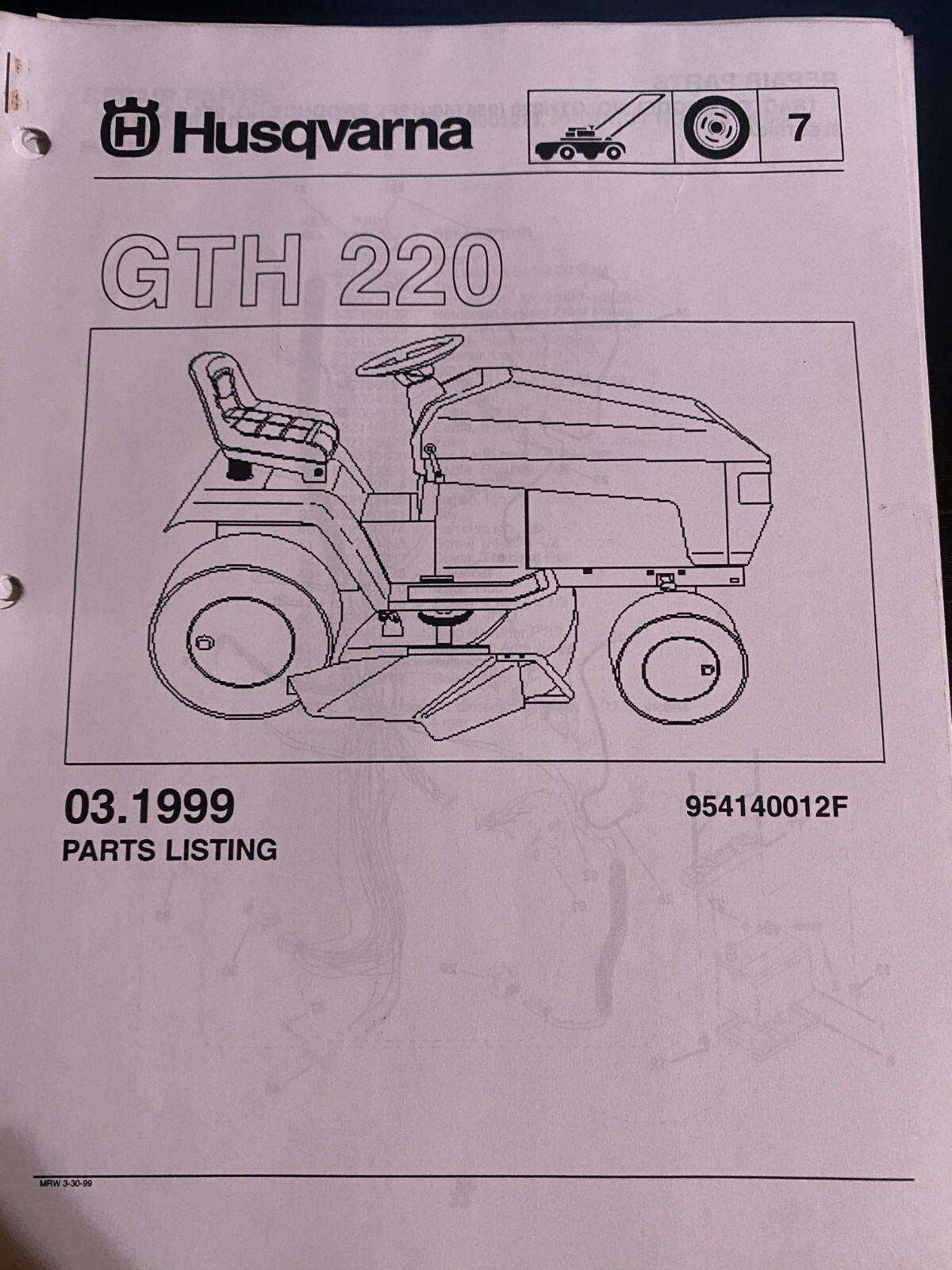 Husqvarna GTH 220 03.1999 parts listing 954140012F H4 | eBay 