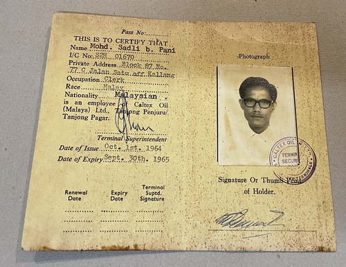 1964 Malaysia Singapore Caltex Oil (Malaya) Ltd Terminal Pass certificate - Picture 3 of 3