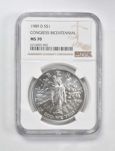 MS70 1989-D Congress Bicentennial Commemorative $1 NGC Brown Label