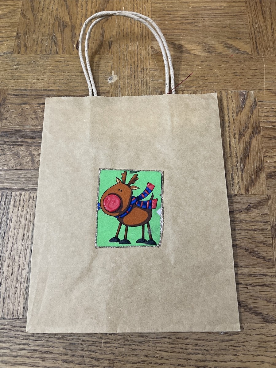 Handmade Brown Reindeer Christmas Gift Bag