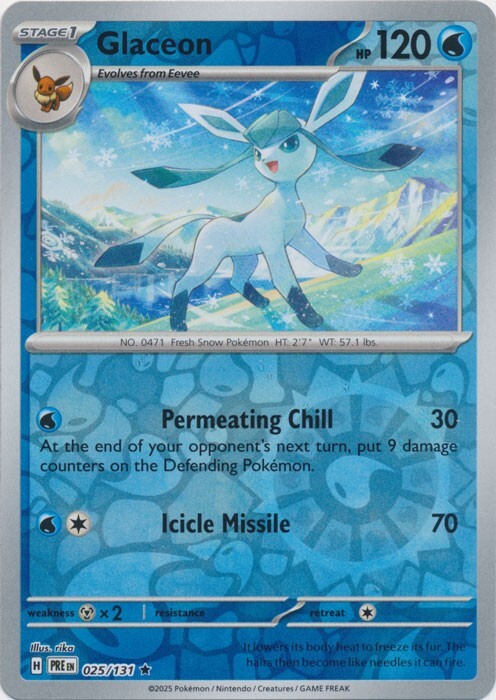 Glaceon 025/131 Reverse Holo Prismatic Evolutions Pokemon Card NM