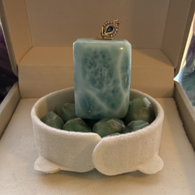 Rechteck Larimar Anhänger massiv 18k Gelbgold Saphir Diamant blau Charm