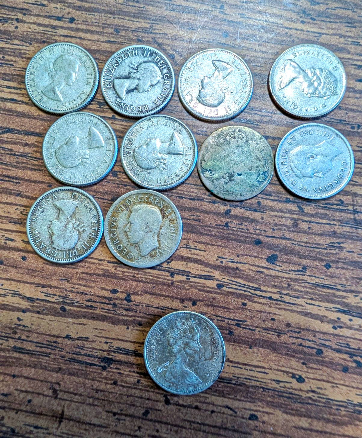 Canada Bluenose 10C Dime Lot of 11 KM#44 Silver .800 Fineness (1968)
