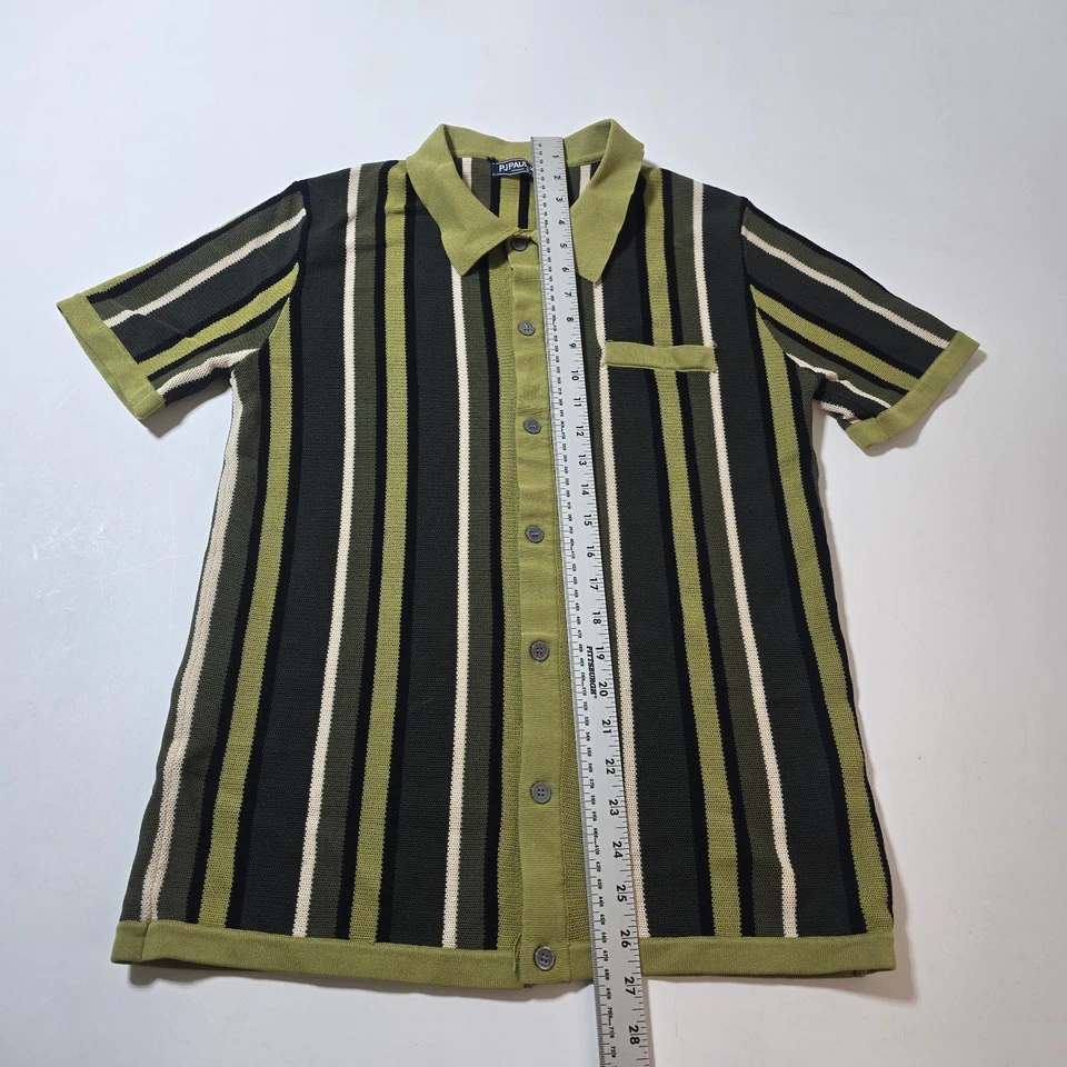 Paul Jones Mens Small Vintage Style Short Sleeve Striped Knit Bowling Shirt - Image 3 of 4