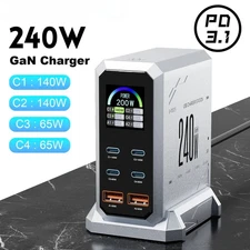240W Digital GaN 6 Port Desktop Charger PD 140W USB Type C Fast Charging Station