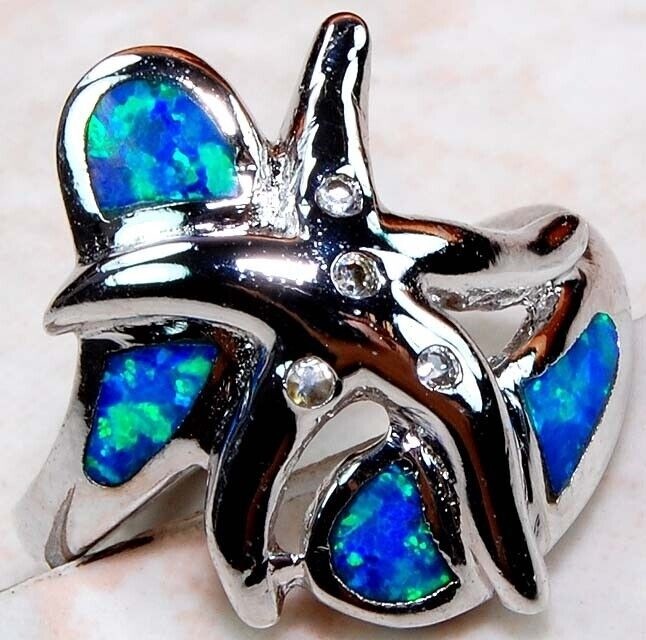 Star Fish-Australian Opal Inlay 925 Sterling Silver Ring Jewelry Sz 7 DT6