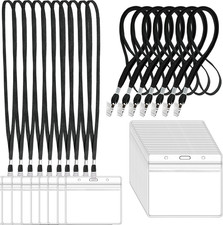 100 Clear Horizontal ID Badge Holders with 100 Black Lanyards Clip