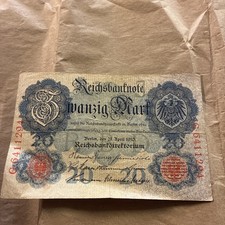 Reichsbanknote Zwanzig 20 Mark Notgeldschein 21. April 1910
