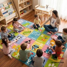 8x10 ABC Alphabet Animal Rug Educational Non-Slip Play Mat for Kids,