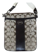 COACH Sutton Signature Swingpack Crossbody Canvas Purse Khaki Brown Tan