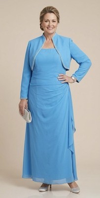 Outfit Kleid und Bolero für Brautmutter/Bräutigam Langarm Größe: 18-20 UK blau