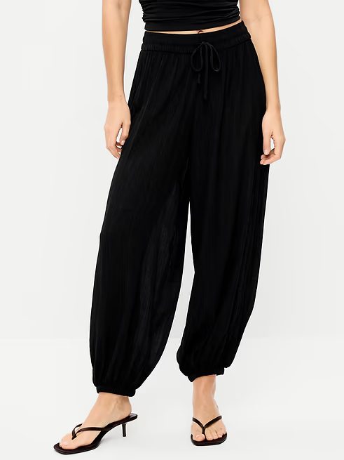 Old Navy High-Waisted Sheer Crinkle Creep Harem Pants Size L Petite- Black- NWT