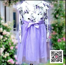 Girls Party Dress Size 1-2Y Lavender-Tulle Floral-Bodice Long-Sleeves F 