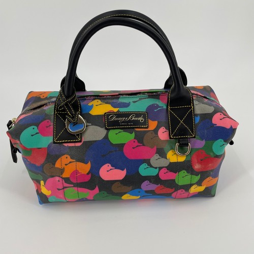 Vintage Dooney Bourke Wonder Ducks Barrel Satchel Multicolor Bowler Bag Y2K