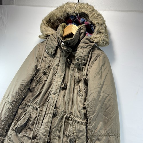 Chaqueta de Colección 2009 Y2K American Eagle Militar Parka Abrigo Piel Franela Forrada a Cuadros S - Imagen 3 de 15