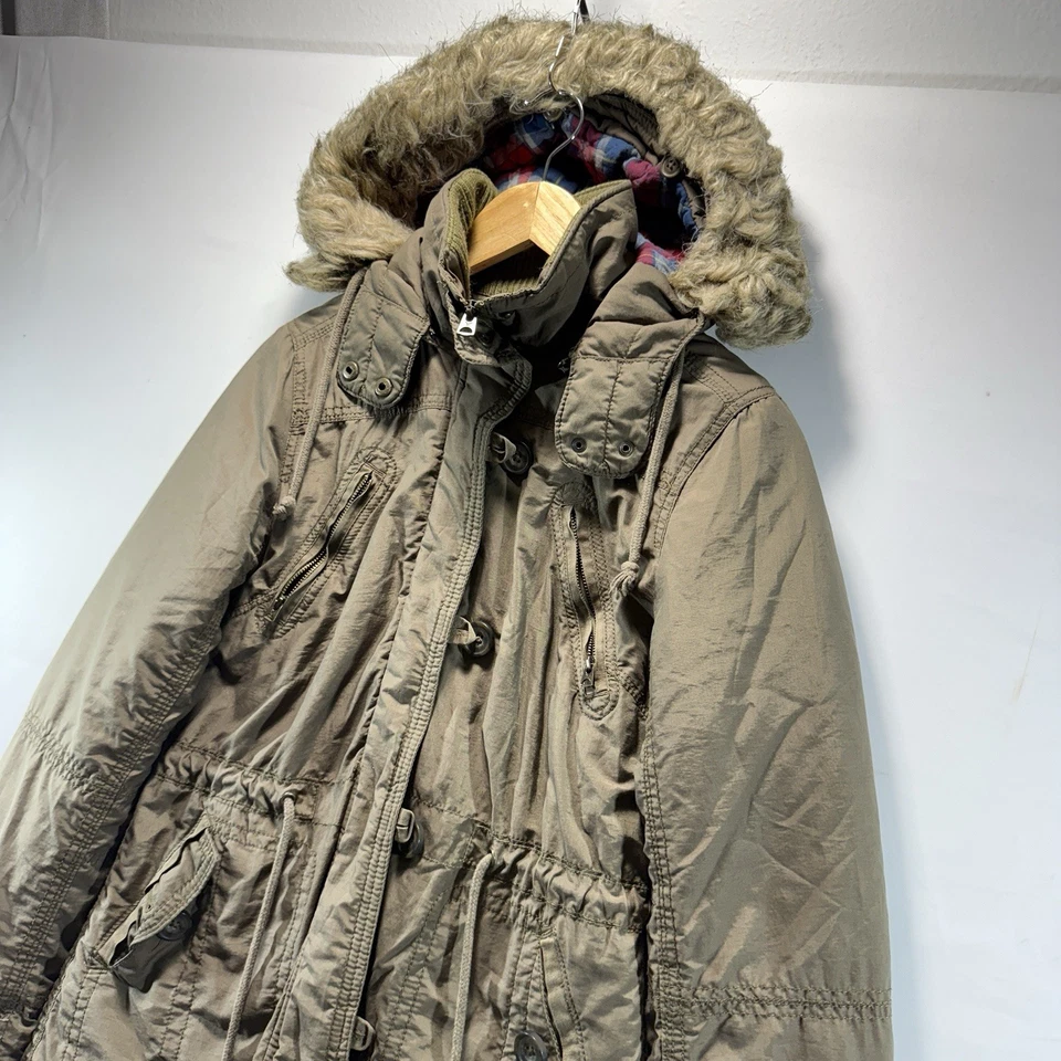 Chaqueta de Colección 2009 Y2K American Eagle Militar Parka Abrigo Piel Franela Forrada a Cuadros S Foto 3 de 4