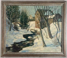 Antique Original Oil Painting Fine Impressionist Snowy Landscape Signed Listed
