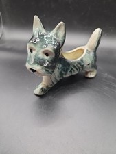 Scottish Terrier Vintage Cerami 5  White  Green Scottie Dog Flower Pot