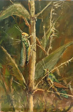 Louis Henry LEMIRRE (1929-2000) Les cigales. Huile sur isorel Signée bas droit