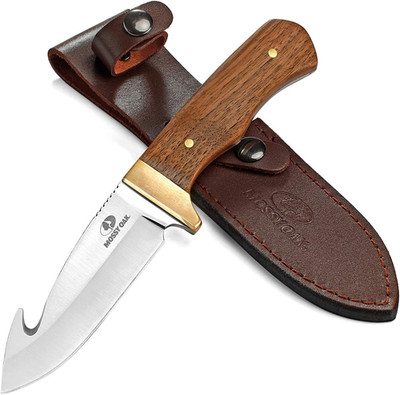 Mossy Oak Fixed Blade Gut Hook Knife, 9.5-Inch Full Tang Field Processing Knife