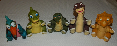 Vintage ''The Land Before Time'' Dinosaurs Rubber Hand Puppets - Lot of 5 ~1988