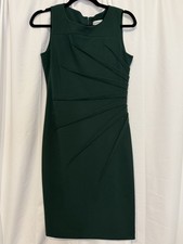 Calvin Klein Womens Green Solid Sleeveless Ruched Dress Polyester Spandex