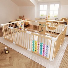YZNVCG Baby Playpen - Adjustable Wooden Play Yard, Portable, Collapsible