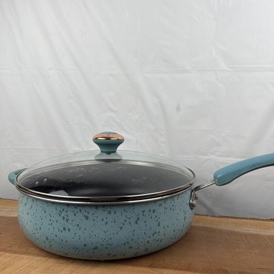 Paula Deen Aqua Blue Frying Pan With Lid And Handle 5 Qt. 
