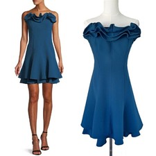 CINQ a SEPT Tansy Strapless Ruffle Mini Dress Size 8 Lapis Blue Cocktail Party