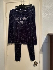 Jane And Bleecker Navy Velour Snowflake Print Jogger Sleep Set Let’s Get Cozy M