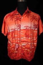 Vintage 1960's Red Cotton Hawaiian Shirt Size Large Excellent Condition