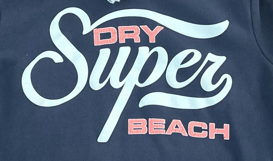 Raro Pulôver Feminino com Capuz de Praia Superdry Escrita Média Azul Rosa Surf Japão - Imagem 3 de 4