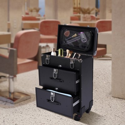 Rolling Makeup Train Case Large Cosmetic Trolley with Locks, Nail Art Organizer