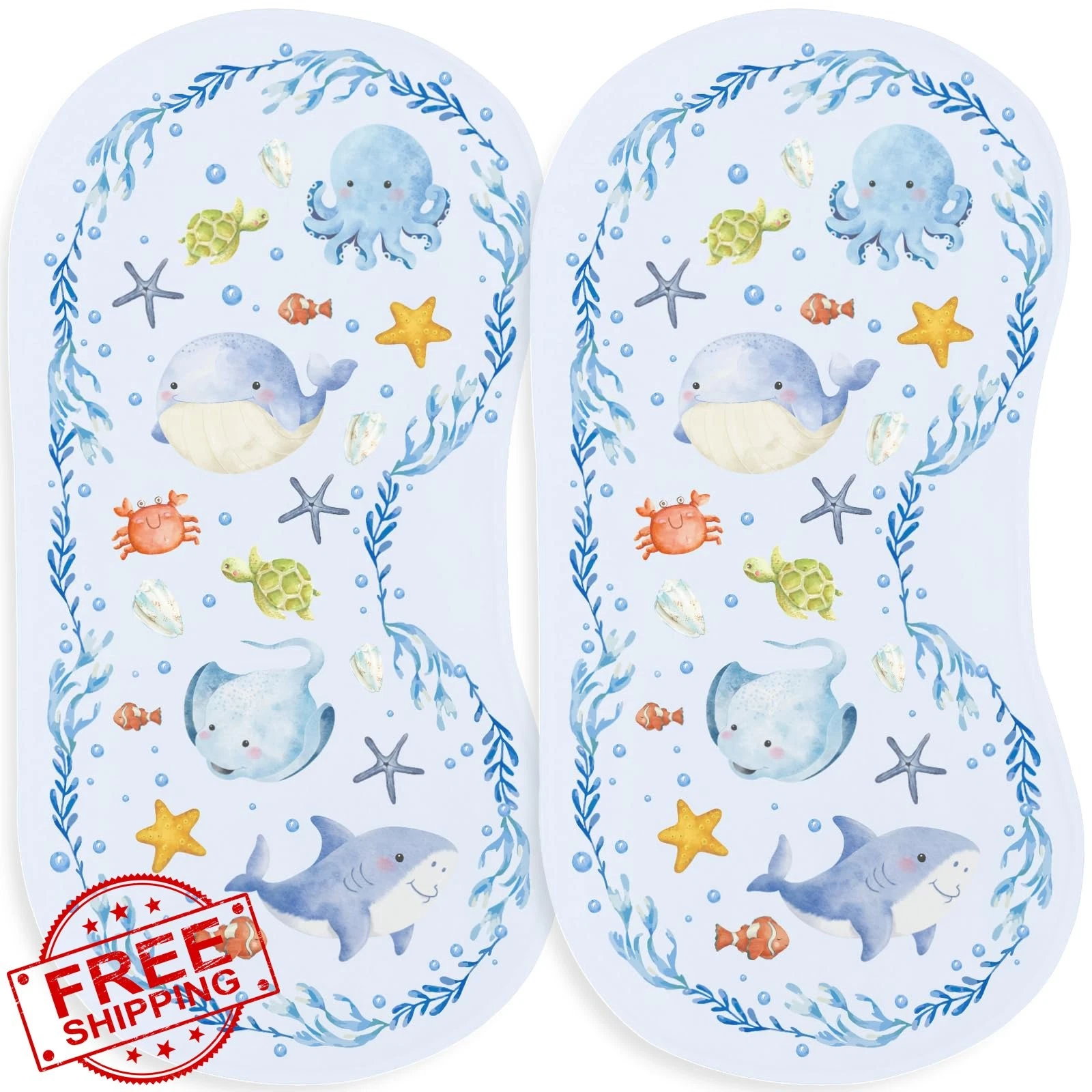 Wauprant 2pcs burp cloths blue oceans animals