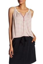 NWT Max Studio Sleeveless Tank Top Tunic Size M Red Oatmeal Striped Split Neck