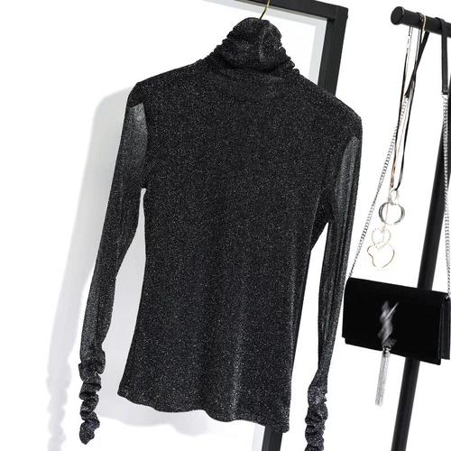 Sexy Ladies Womens Lace Sheer High Turtleneck Mesh Tee Tops Blouse Shirts Party - Picture 9 of 21