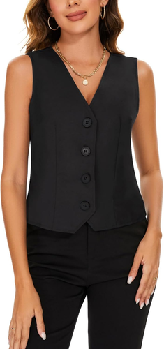 Gilet Da Donna Senza Maniche Blazer Da Ufficio Gilet Anteriore Foderato Con Bott