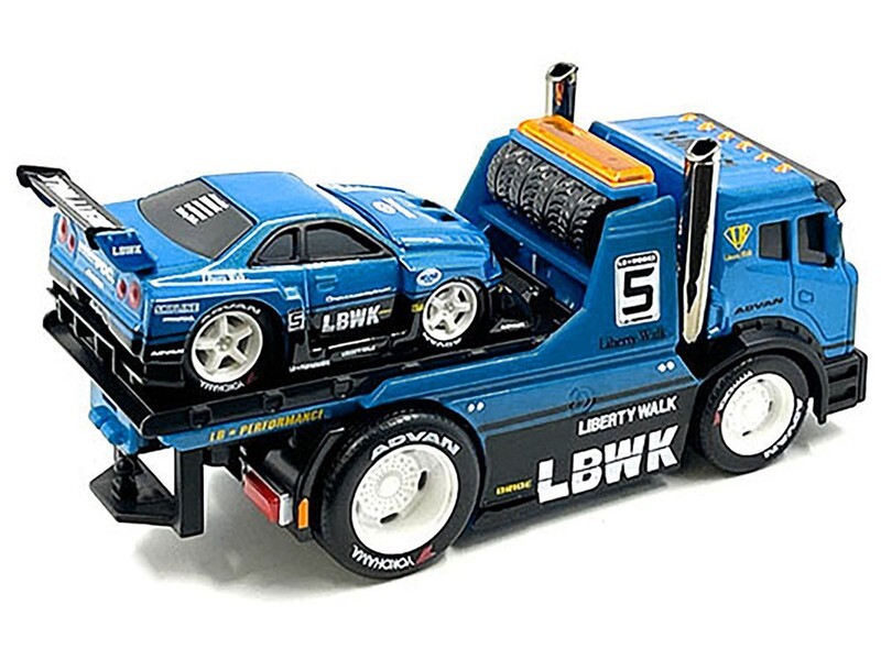 JDM FLATBED TRUCK & 1999 NISSAN SKYLINE GT-R R34 LBWK 1/64 MUSCLE