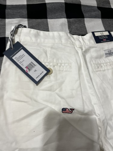 VINEYARD VINES Embroidered Flag Whale Club Pants White Size 12 NWT - Picture 12 of 12