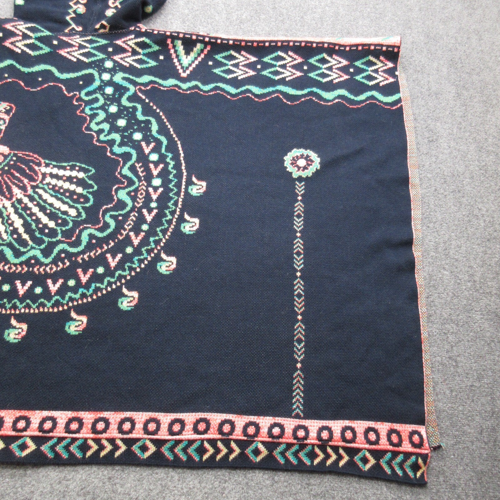 Checkanka Poncho Womens Geometric Knit Aztec Hooded Cape Open Shawl Quetzal