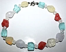 Vintage Free-form Multi-color Glass? Quartz? Unpolished Large Beads 20" Necklace