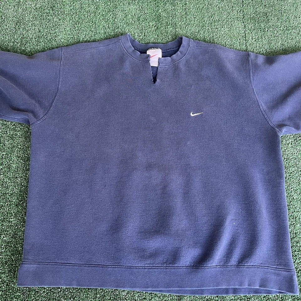 Sudadera de Colección Años 90 Nike Etiqueta Blanca Desteñida Azul Marino Distress Cuadrada Cuello Redondo XL Foto 2 de 4