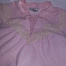 Vtg Vassarette Womens L Soft Pink Lace Trim Classic Zip Velour Midi Robe EUC
