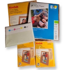 Assorted Photo Paper Lot of 5 Opened, Partial Packs Kodak, HP 200+ Sheets 