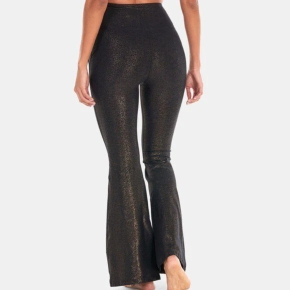 beyond-yoga softshine all day metallic stardust foil flare pants