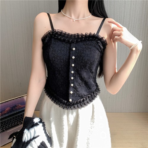 Camisole Cami Spaghetti Strap Tank Tops Cute Fashion Lady Floral Lace Ruffle - Picture 3 of 9