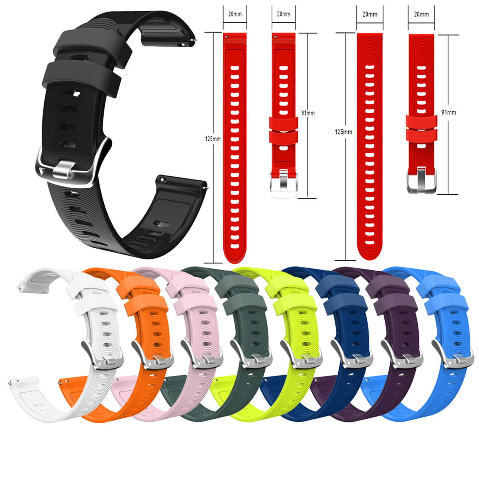 Silicone Watch Band Straps for Garmin Forerunner 245M Vivoactive 3 Approach S40