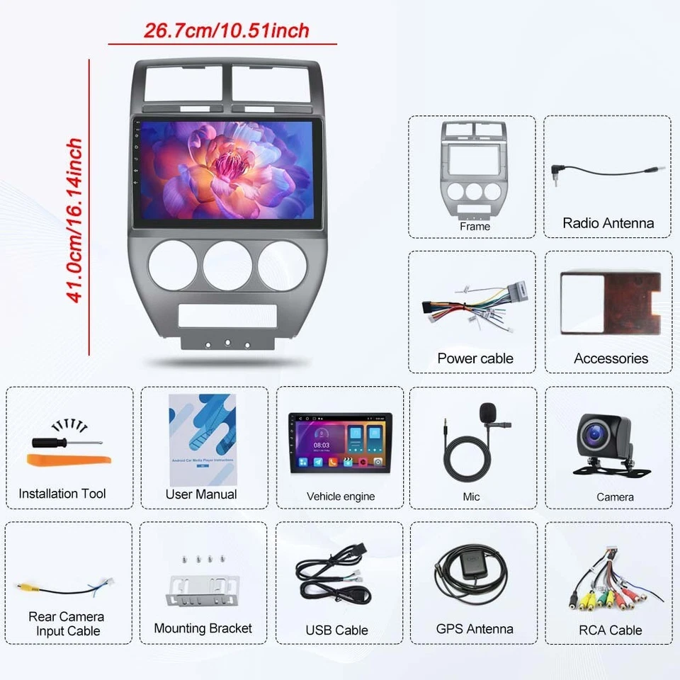 32G Carplay Android 15 Autoradio GPS SAT Navi Für Jeep Compass Patriot 2006-2010 - Bild 2 von 4