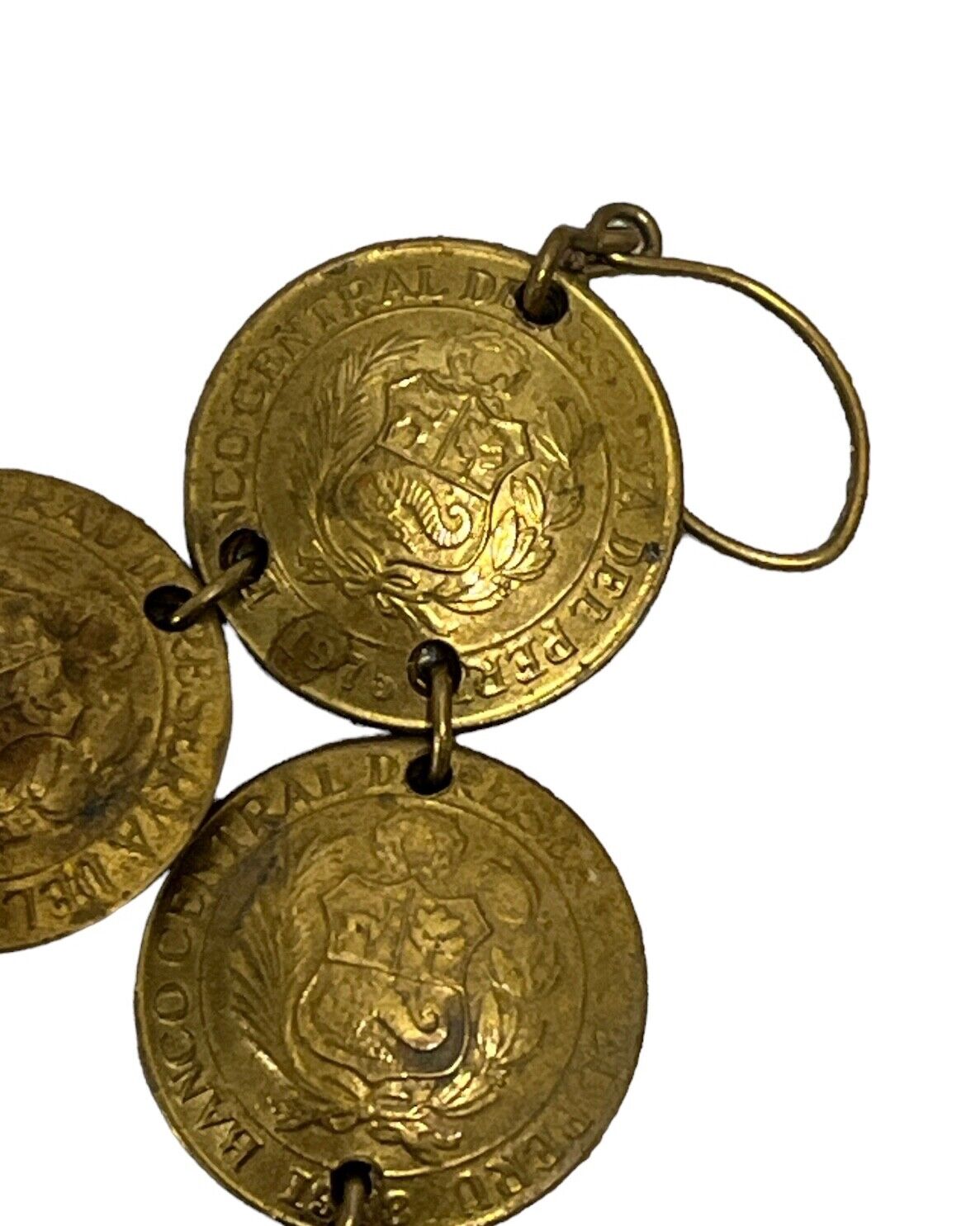 Vintage Peruvian 3-Coin Earrings 10 Centavos Bras… - image 5