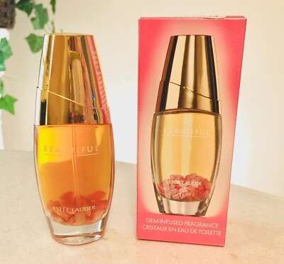 Estee Lauder Beautiful Perfume .95 oz Eau De Toilette Red Rose Gem-Infused Boxed
